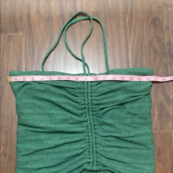 Anthropologie Green Ruched Spaghetti Strap Top - Picture 4 of 6